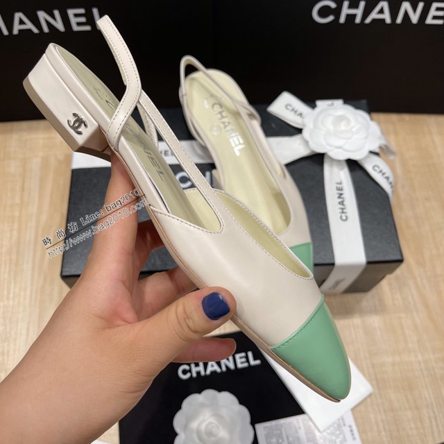 Chanel專櫃經典款女士涼鞋 香奈兒時尚sling back涼鞋平跟鞋6.5cm中跟鞋 dx2569